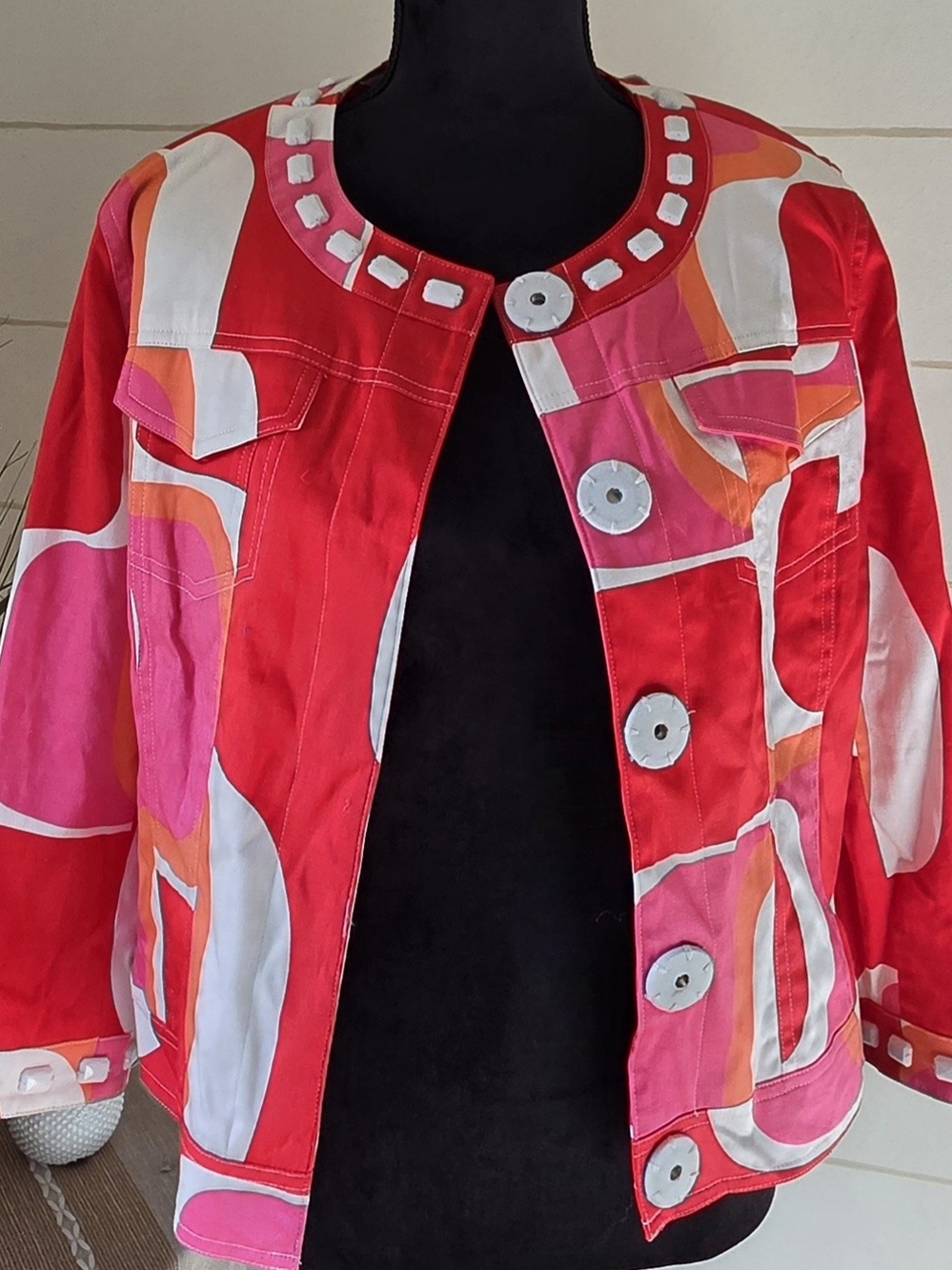 Vintage Y2K Margaret Frances Abstract Colorblock Mod Wearable Art Jacket Size 12